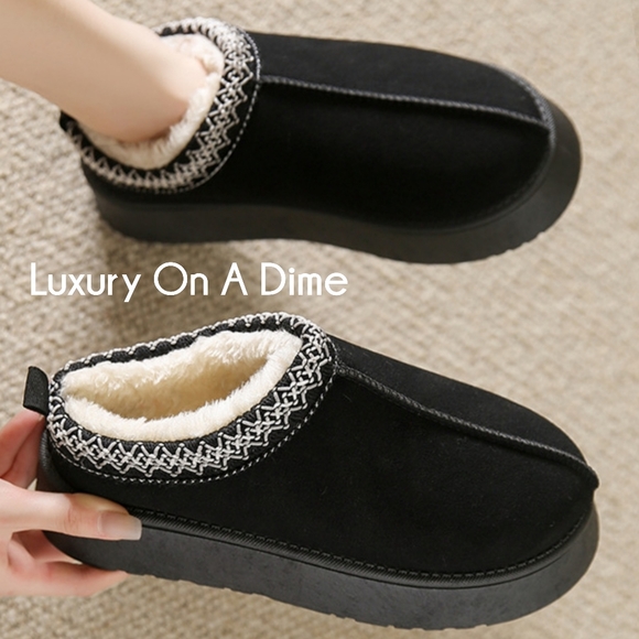 Platform Slippers Tazz Faux Fur Slip-on Vegan Suede Mule Winter Women's Shoes - Picture 1 of 9